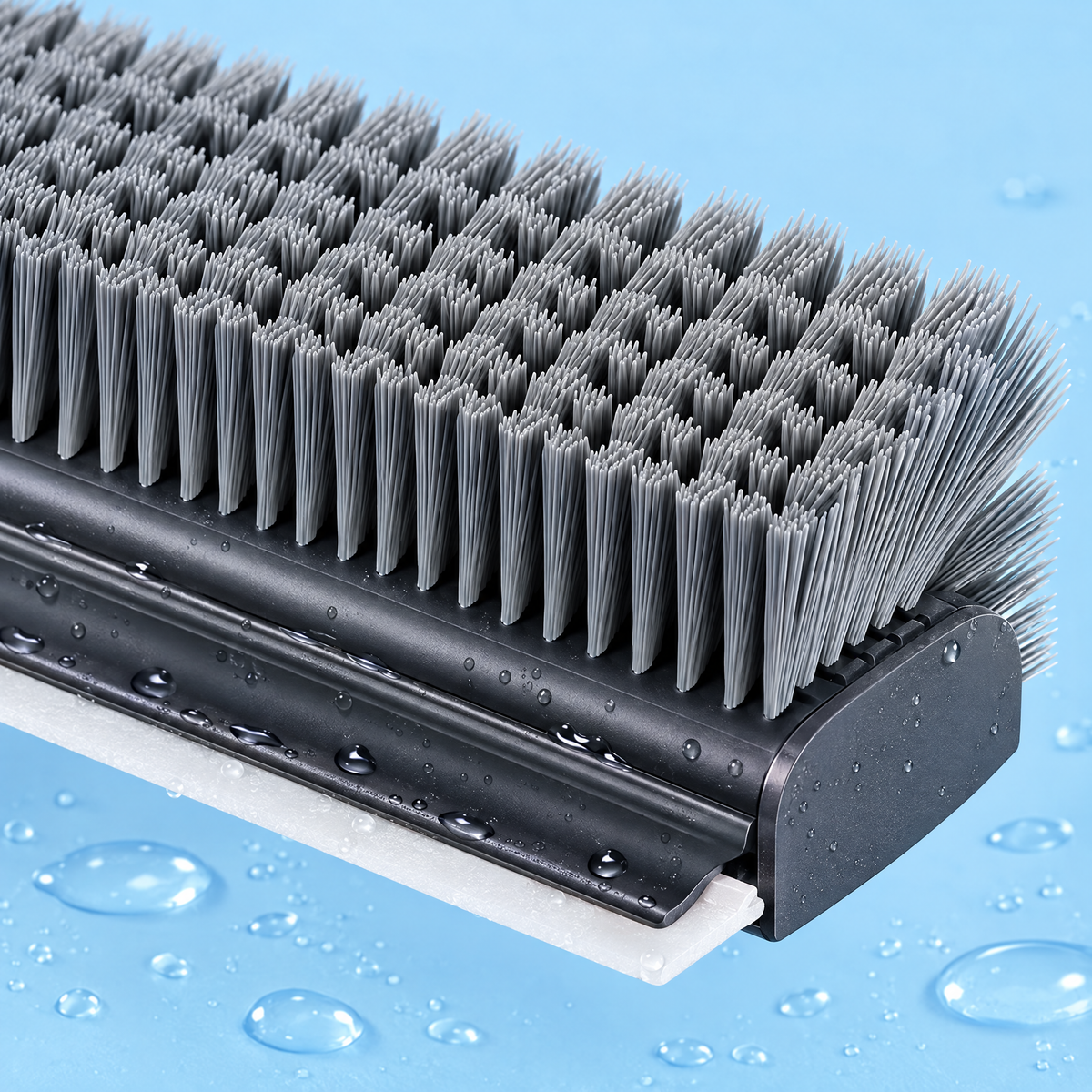 V-shaped bristles and silicone squeegee